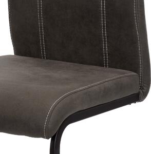 Jídelní židle DCL-413 GREY3 látka šedá v dekoru vintage kůže, bílé prošití, kov černý lak