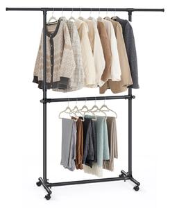 Stojan na oblečení dvoustupňový JASON 101-165x49x113-180cm, černá SongmicsHome