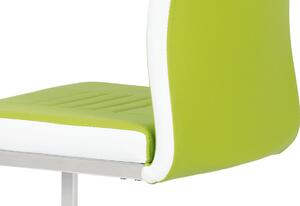 Jídelní židle chrom / koženka limetková s bílými boky