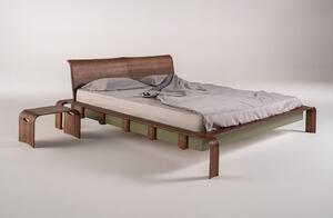 Designová postel 180 Konstanz z masivu tmavá, zelený dekor