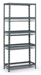 Policový regál s koši, 1954 x 900 x 400 mm, nosnost 175 kg, 1 police + 4 koše