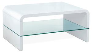 Moderní konferenční stolek zaoblený bílý ve vysokém lesku se skleněnou policí AHG-610 WT