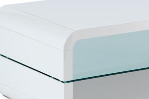 Autronic Konferenční stolek 120x60x40, MDF bílý vysoký lesk, čiré sklo