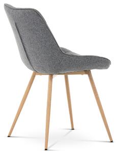 Jídelní židle, potah šedá látka, kovové nohy, 3D dekor dub