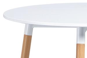 Jídelní stůl pr.80 cm, bílá matná MDF, kov buk + chrom DT-608 WT