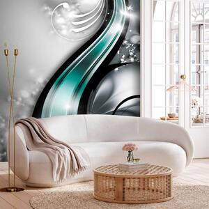 Fototapeta Fantazie - tyrkysová abstrakce s vlnami na světlém pozadí s ornamenty