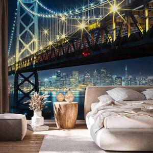 Fototapeta Městská architektura San Francisca v noci - město s mostem Bay Bridge