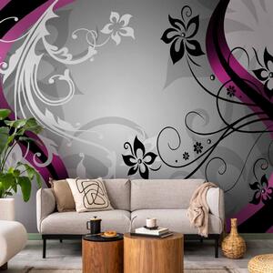 Fototapeta Květinová fantazie s fialovou - design s jemnými květy na šedém pozadí