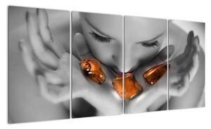 Obraz - oranžové kameny v dlani (160x80cm)
