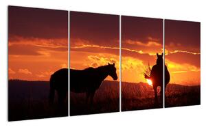 Obraz - koně při západu slunce (160x80cm)