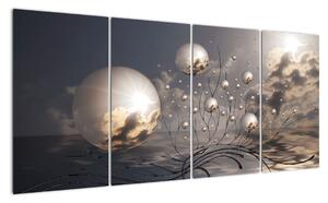 Abstraktní obraz - šedé koule (160x80cm)