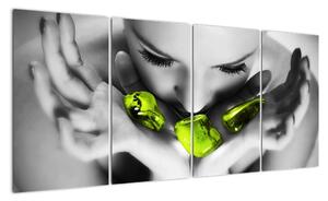 Moderní obraz - zelené kameny v dlani (160x80cm)