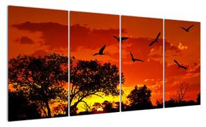 Obraz zapadajícího slunce s ptáky (160x80cm)