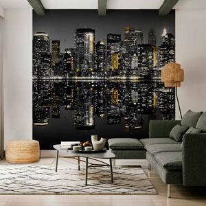 Fototapeta New York - městská panorama s odrazem v zrcadle a zlatými prvky