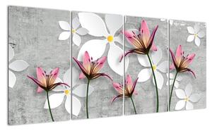 Abstraktní obraz květů na šedém pozadí (160x80cm)