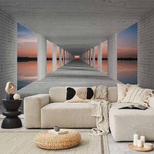 Fototapeta Abstrakce - futuristický koridor 3D obklopený západem slunce