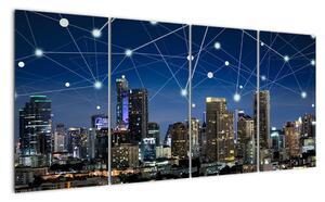 Moderní obraz: večerní město budoucnosti (160x80cm)
