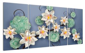 Květy na modrém pozadí - obraz (160x80cm)