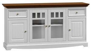 Dřevěná komoda Belluno Elegante, 4 dveřová, dekor bílá | ořech, masiv, borovice