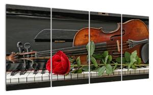 Obraz housle a růže na klavíru (160x80cm)