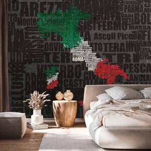 Fototapeta Itálie - mapa Itálie v barvách vlajky na pozadí nápisů s názvy měst