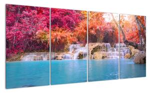 Obraz vodopádu a barevné přírody (160x80cm)