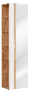 Comad Koupelnová skříňka sloupek se zrcadlem Capri 803 1D bílý lesk/dub craft zlatý