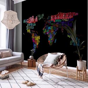 Fototapeta Barevná cesta - mapa světa s barevnými nápisy na černém pozadí