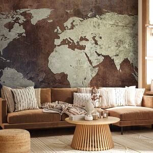 Fototapeta Železné kontinenty - mapa světa v bronzovém provedení s efektem