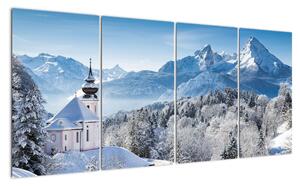 Kostel v horách - obraz zimní krajiny (160x80cm)