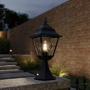 Elstead Stojací lampa Norfolk, černá/čirá, olovnaté sklo, IP43, Černá, kov
