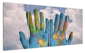 Obraz - mapa světa na dlani (160x80cm)