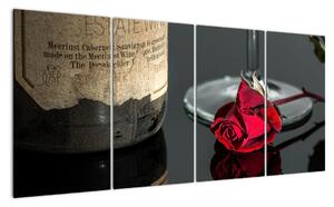 Červená růže na stole - obrazy do bytu (160x80cm)