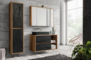 Comad Koupelnová sestava Hampton Concrete 100 cm se skříňkami, umyvadlem a zrcadlem tmavý beton/dub hunton