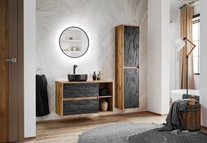 Comad Koupelnová sestava Hampton Concrete 100 cm se zrcadlem, umyvadlem a skříňkami tmavý beton/dub hunton