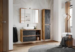 Comad Koupelnová sestava Hampton Concrete s deskou, umyvadlem, zrcadlem a skříňkami 100 cm tmavý beton/dub hunton