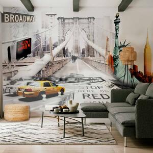 Fototapeta Ulice New Yorku - městská architektura s Sochou svobody a mostem