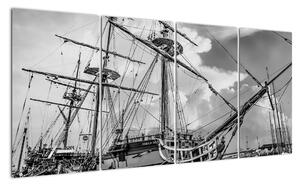 Černobílý obraz plachetnice (160x80cm)