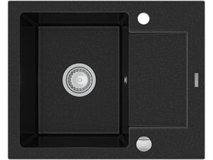 MEXEN - Enzo granitový dřez 1-mísa dřez s vypouštěním krátký Board 576x465 mm, černá / stříbrná metalíza 6506571005-73