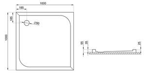 Akrylátová sprchová vanička k ustavení na podlahu - čtverec Polimat Ares 100x100x3x5,5 (100x100x5,5 cm)