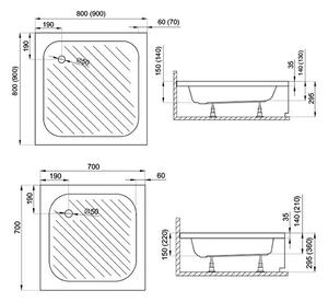 Krycí panel k akrylátové sprchové vaničce - čtverec Polimat Karen 70x70x15 KP 26 (70x70x26 cm)