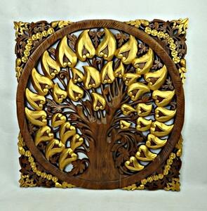 Závěsná dekorace Mandala - Strom života, 90x90 cm, teakové dřevo (Masterpiece ruční práce)
