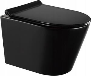 MEXEN - Rico Závěsná WC mísa Rimless včetně sedátka s slow-slim, Duroplast, černá mat 30720185