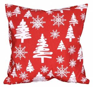 Vánoční povlak na malý polštářek s motivem bílých stromečků a vloček na červeném podkladu. Pro všechny, kdo má rád období Vánoc. Rozměr povlaku je 40x40 cm