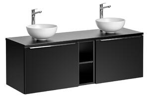 Comad Závěsná skříňka SantaFe Domi s deskou a umyvadly 140 cm černá