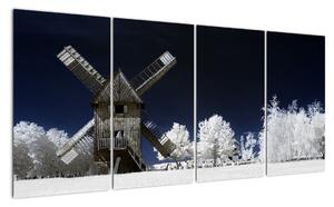 Větrný mlýn v zimní krajině - obraz (160x80cm)