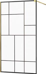 MEXEN - KIOTO Sprchová zástěna WALK-IN 90x200 cm 8 mm, zlatá, černý vzor 2 800-090-101-50-78