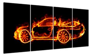 Obraz hořícího auta (160x80cm)