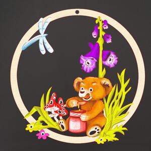 AMADEA Dřevěná ozdoba barevná kulatá medvídek 8 cm, český výrobek