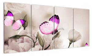 Motýl na květině - obraz (160x80cm)